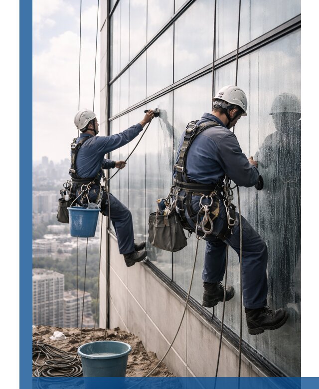 Профессиональная мойка фасадных окон альпинистами в Прокопьевске