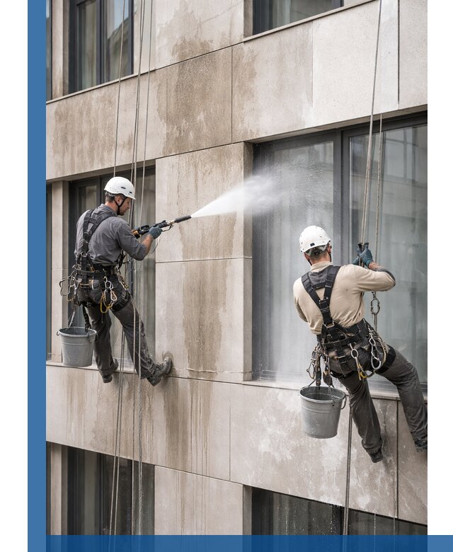 Послестроительная мойка фасада промышленным альпинизмом в Прокопьевске