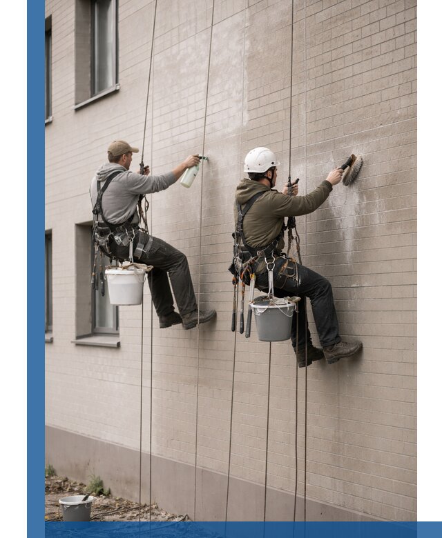 Удаление высолов с фасада зданий в Прокопьевске без повреждений и следов