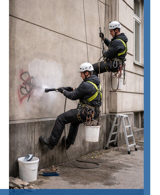 Удаление граффити с фасада в Прокопьевске от 4652 р. | ВЫСОТНИК-Прк