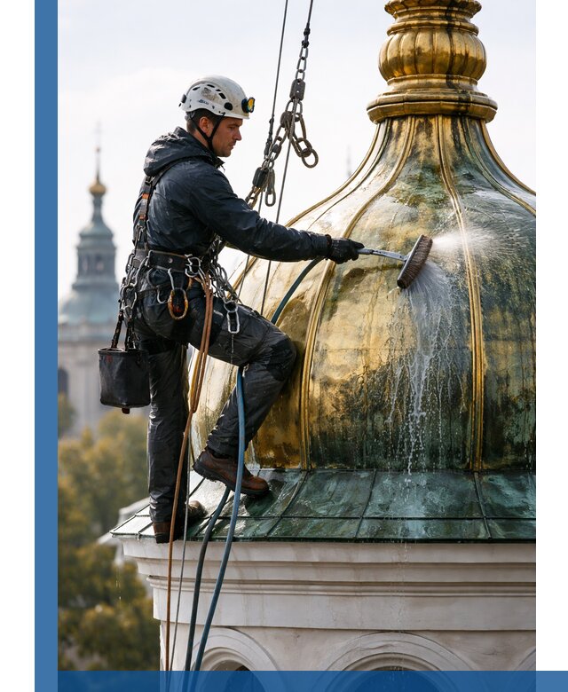 Профессиональная мойка куполов и шпилей высотными альпинистами в Прокопьевске