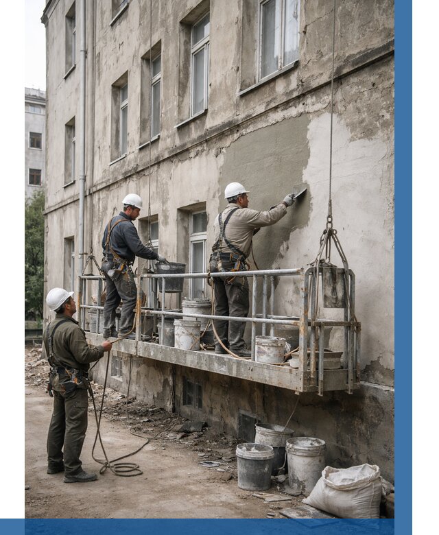 Капитальный ремонт фасада в Прокопьевске от 4342 р. | ВЫСОТНИК-Прк