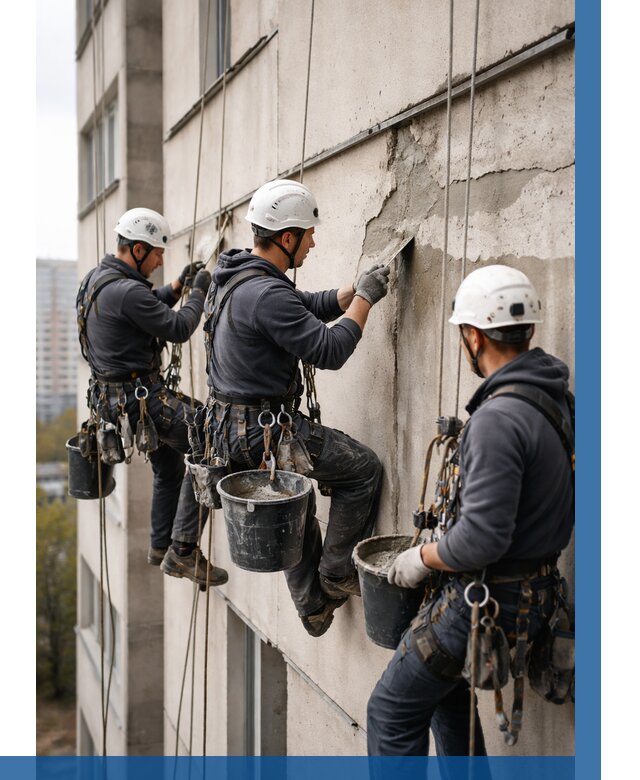 Ремонт бетонных элементов фасада в Прокопьевске от 2584 р. | ВЫСОТНИК-Прк