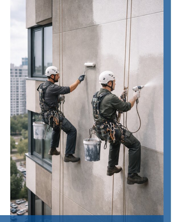 Покраска фасада альпинистами в Прокопьевске от 310 р. | ВЫСОТНИК-Прк