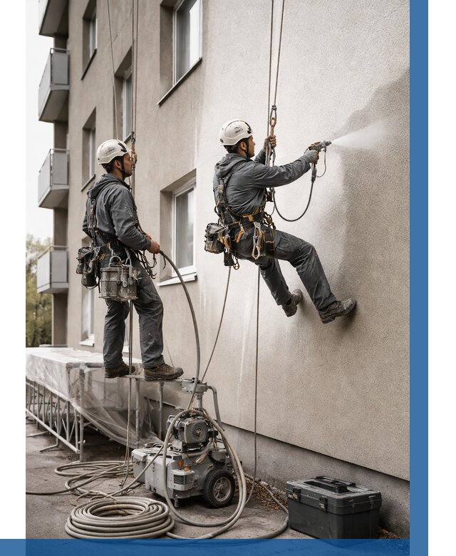 Безвоздушная покраска фасада в Прокопьевске от 227 р/м² | ВЫСОТНИК-Прк