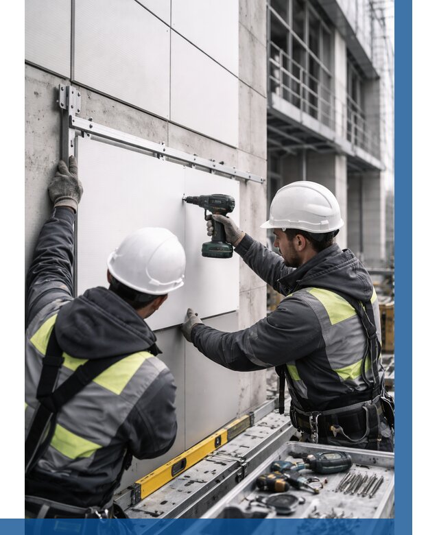 Монтаж композитных панелей фасада в Прокопьевске от 2584 р. | ВЫСОТНИК-Прк