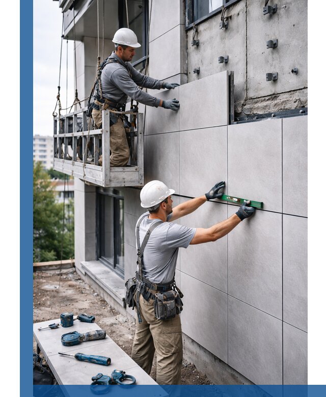 Монтаж керамогранита на фасад в Прокопьевске под ключ с гарантией качества