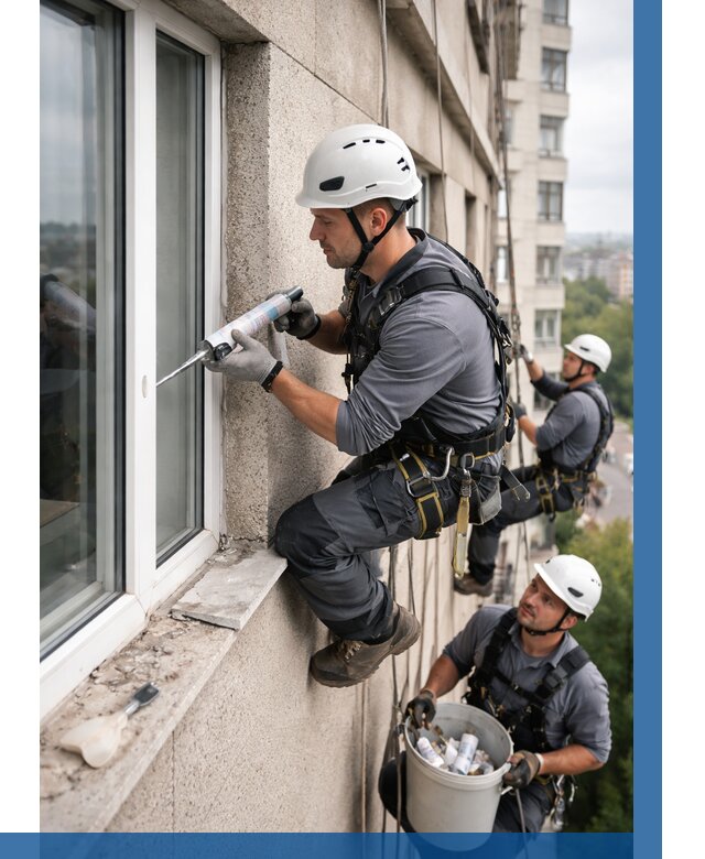 Герметизация оконных швов снаружи в Прокопьевске от 1551 р. | ВЫСОТНИК-Прк