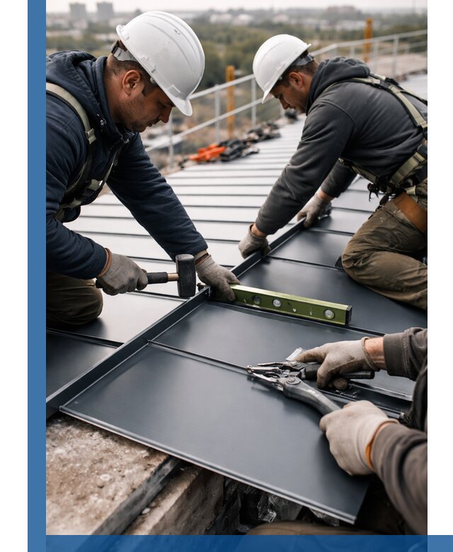 Монтаж фальцевой кровли в Прокопьевске для промышленных зданий