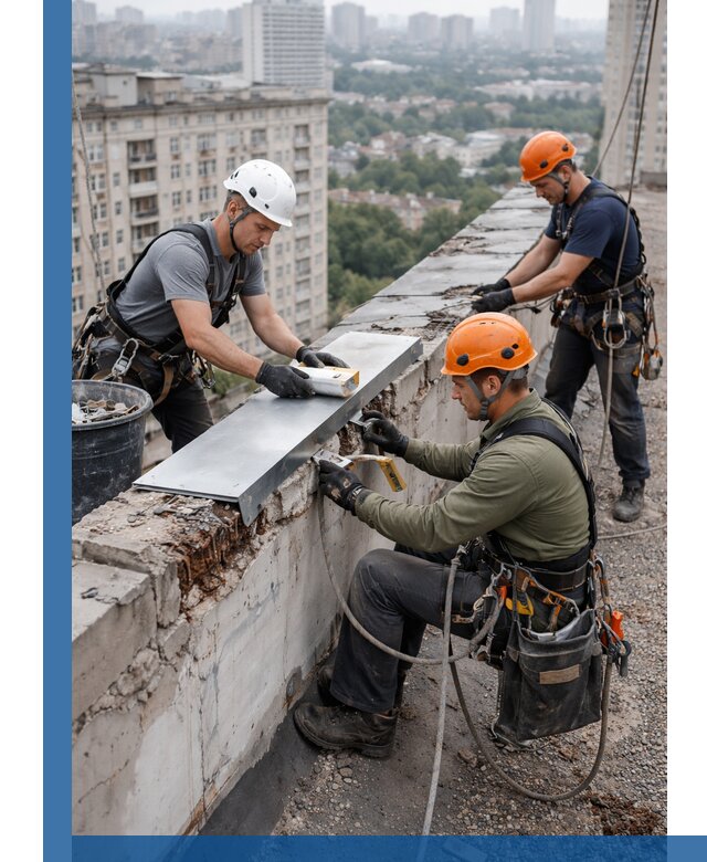 Ремонт парапета на кровле в Прокопьевске, высотные работы с гарантией