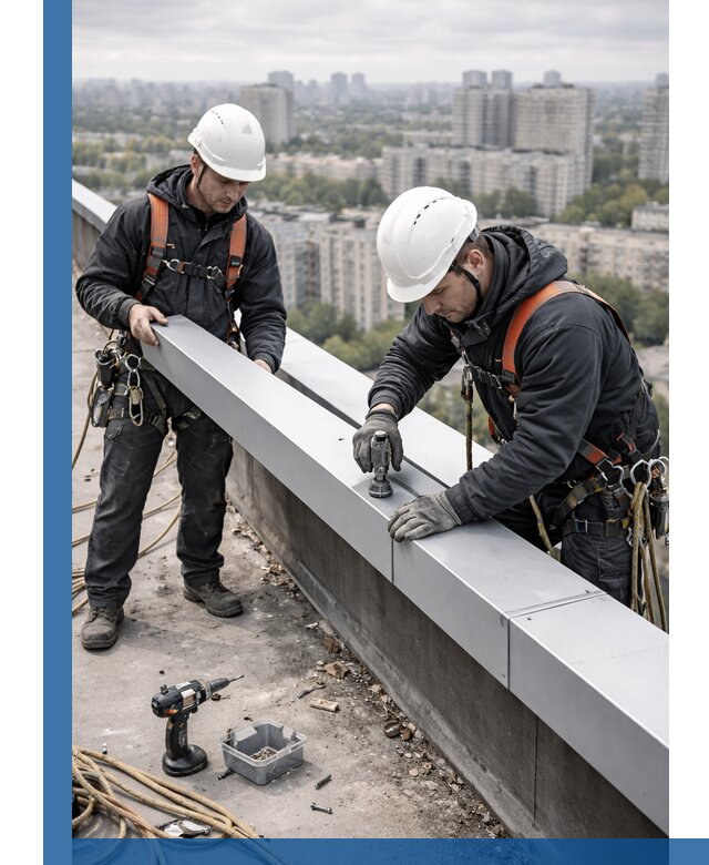 Монтаж парапетных крышек и ограждений кровли в Прокопьевске