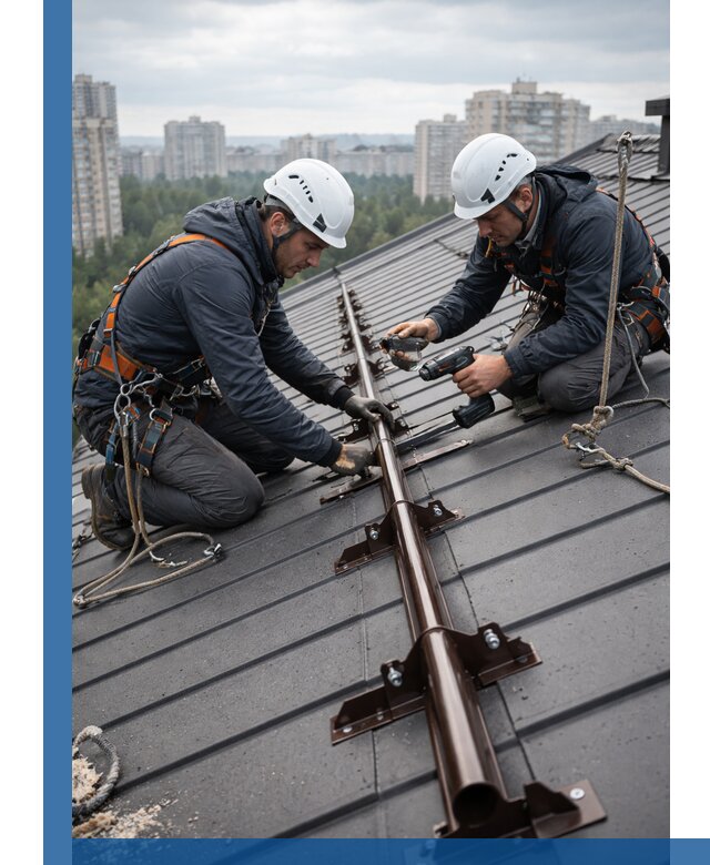 Монтаж снегозадержателей на кровле зданий в Прокопьевске под ключ