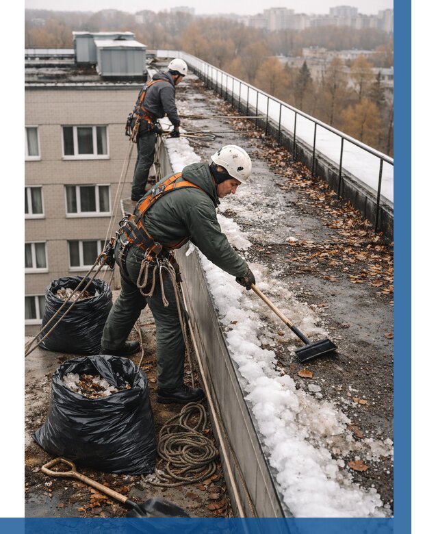 Очистка кровли по периметру в Прокопьевске от 569 р. | ВЫСОТНИК-Прк