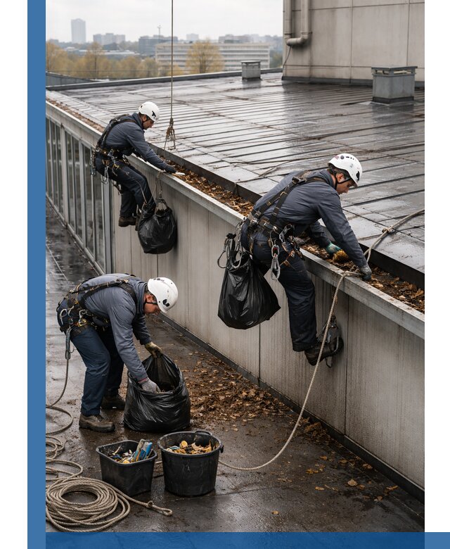 Очистка кровли по периметру в Прокопьевске силами промышленных альпинистов