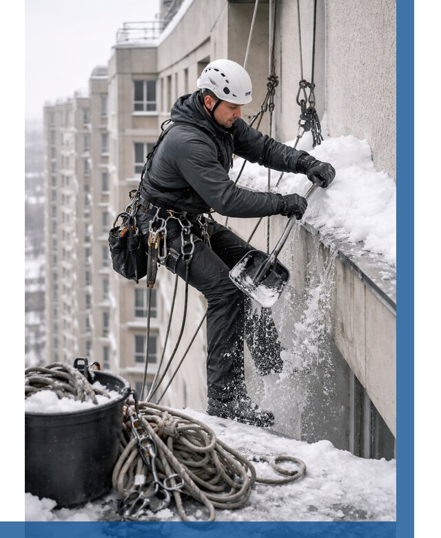 Очистка карнизов от снега в Прокопьевске от 310 р. | ВЫСОТНИК-Прк