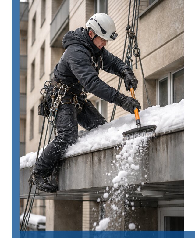 Очистка козырьков от снега в Прокопьевске круглогодично безопасно