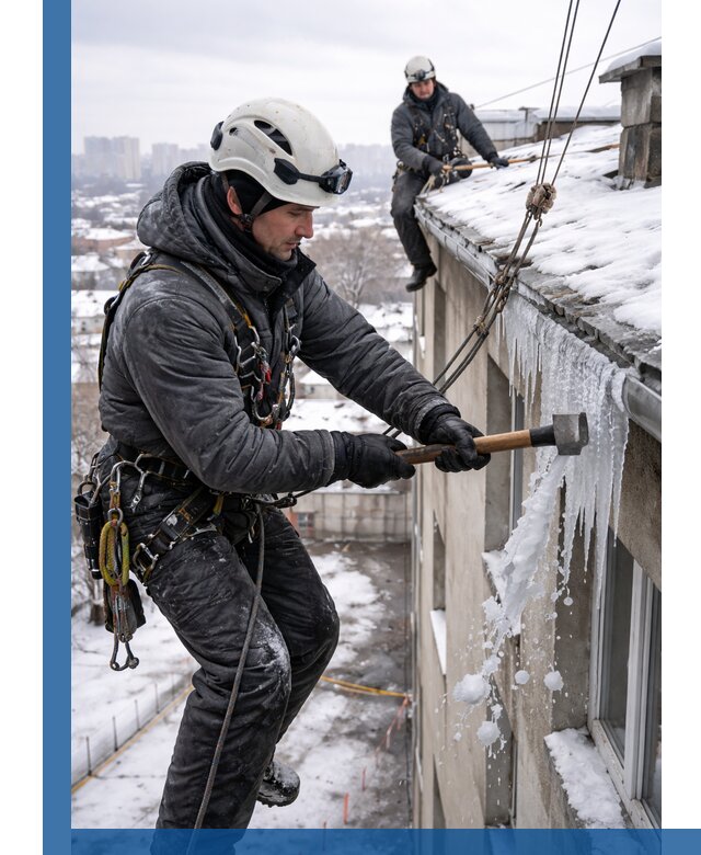 Сбивание и удаление сосулек с крыши в Прокопьевске безопасно