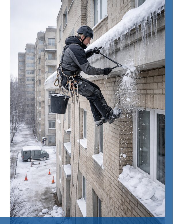 Удаление наледи с карнизов в Прокопьевске от 362 р. | ВЫСОТНИК-Прк