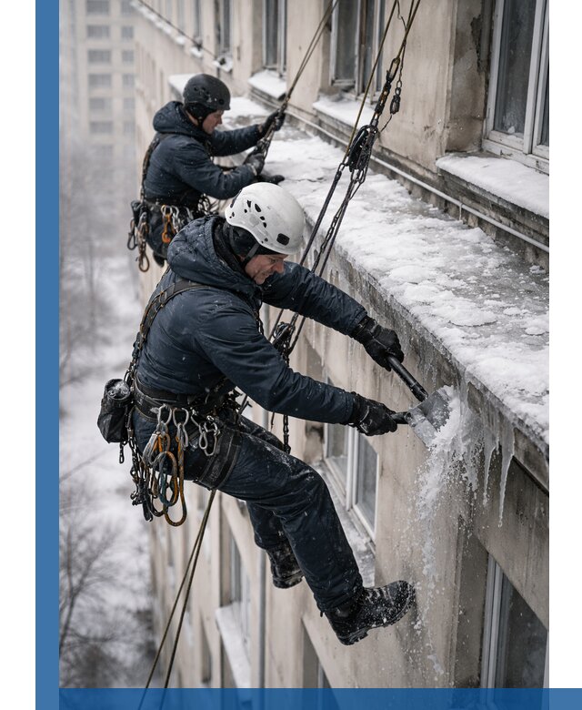 Удаление наледи и сосулек с карнизов в Прокопьевске профессионально