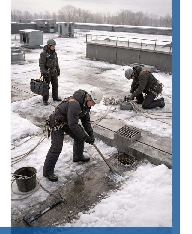 Абонентское обслуживание кровли зимой в Прокопьевске от 8270 р. | ВЫСОТНИК-Прк