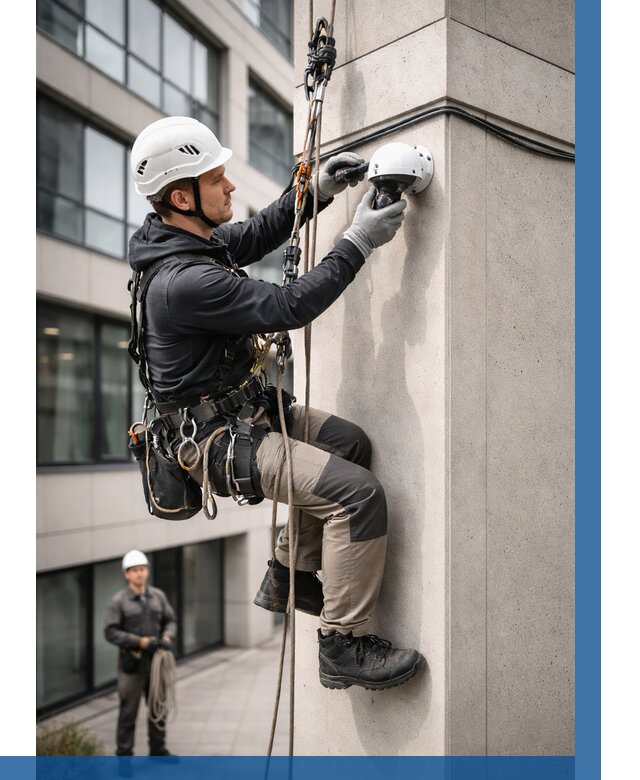 Монтаж камер видеонаблюдения на фасаде в Прокопьевске от 8786 р.-ВЫСОТНИК-Прк