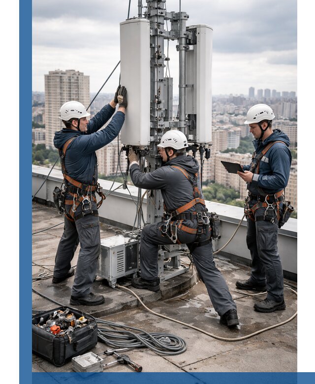 Монтаж антенн связи на крыше в Прокопьевске с вводом в эксплуатацию