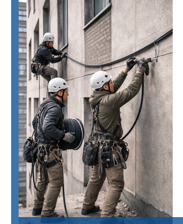 Прокладка кабеля по фасаду в Прокопьевске, профессиональный монтаж