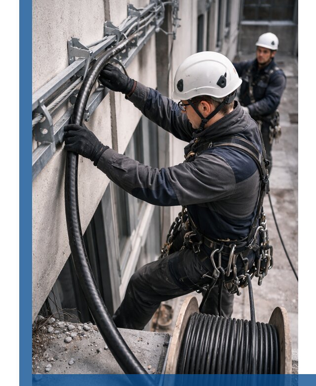 Протяжка кабеля питания на высоте в Прокопьевске с гарантией безопасности и качества