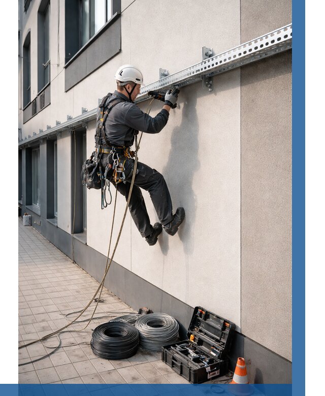 Монтаж кабельных лотков на фасаде в Прокопьевске от 1240 р. | ВЫСОТНИК-Прк