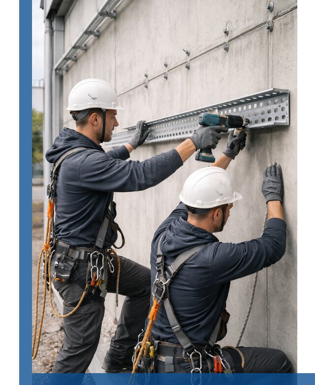 Монтаж кабельных лотков на фасаде зданий в Прокопьевске с гарантией