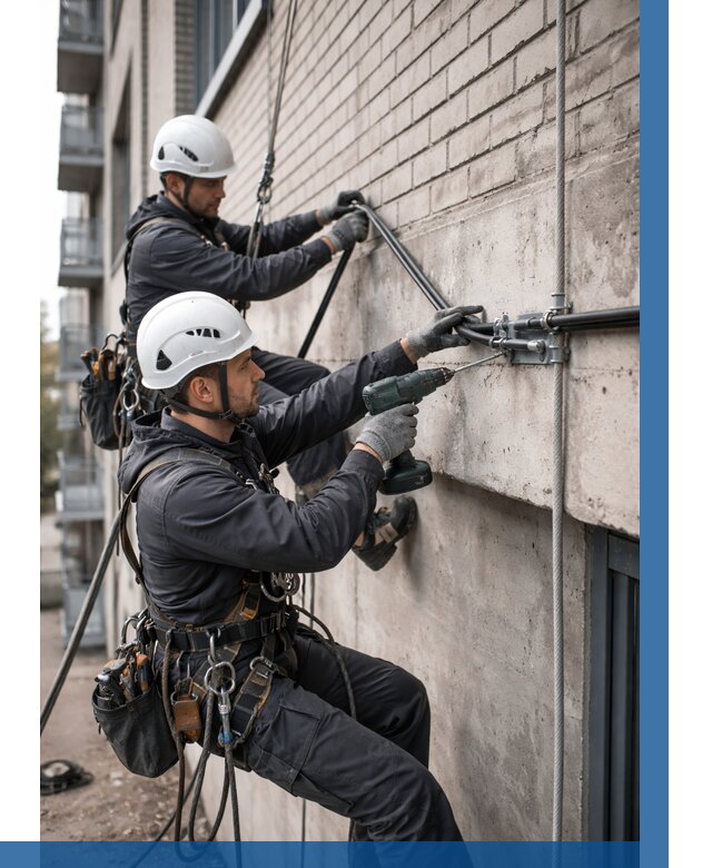 Крепление кабеля на фасаде в Прокопьевске от 362 р. | ВЫСОТНИК-Прк