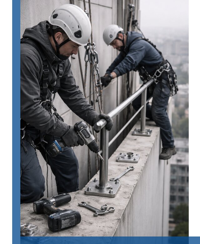 Монтаж перил на высоте в Прокопьевске для жилых и промобъектов