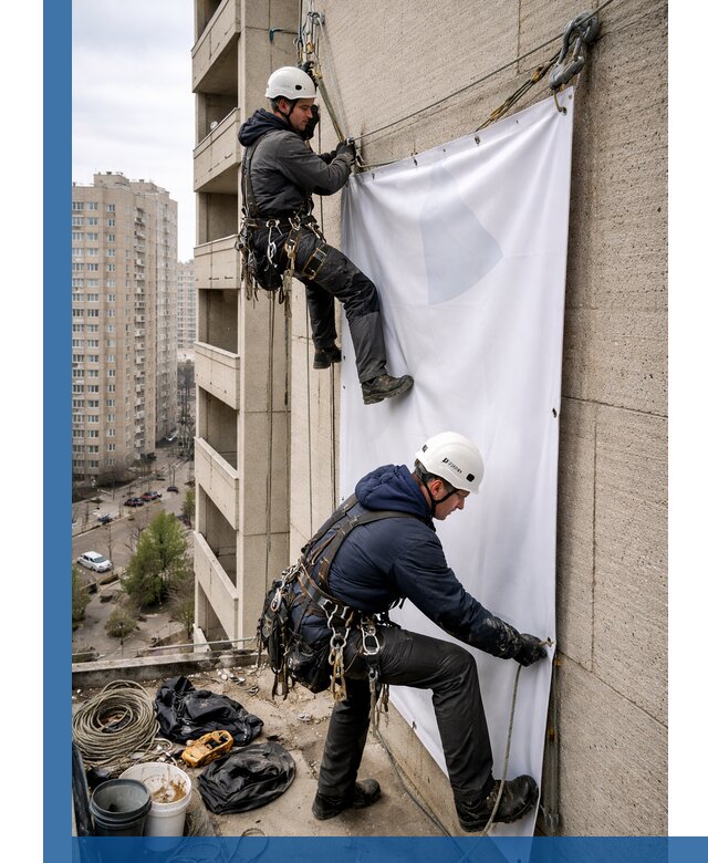 Профессиональный монтаж баннеров на фасаде в Прокопьевске