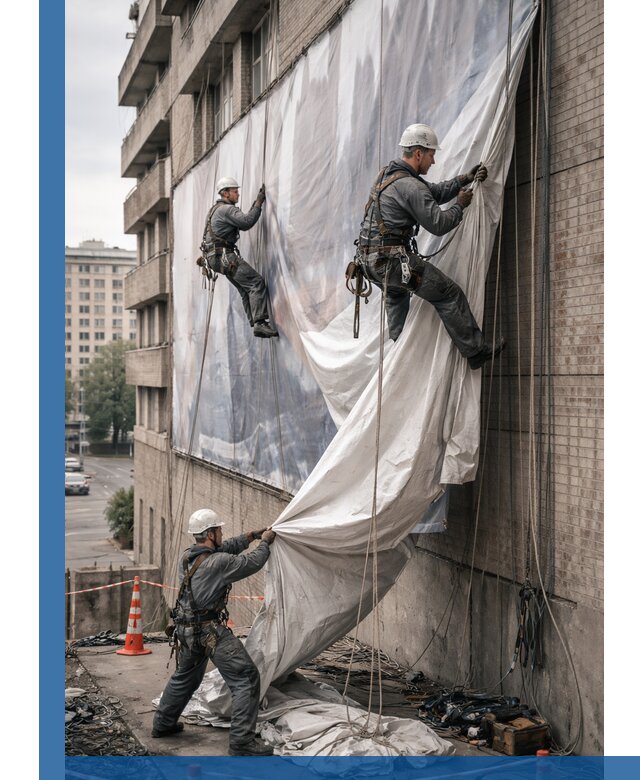 Демонтаж баннеров с фасада в Прокопьевске оперативно и безопасно