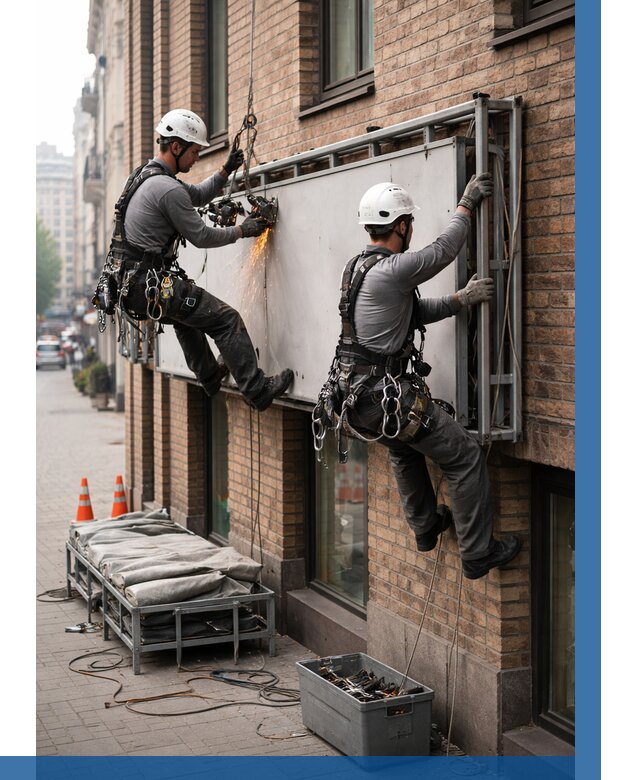 Демонтаж рекламной вывески в Прокопьевске от 6719 р. | ВЫСОТНИК-Прк