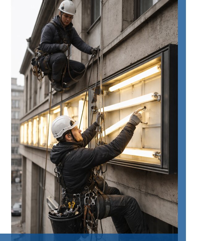 Замена ламп в вывеске в Прокопьевске под ключ от 3618 р. | ВЫСОТНИК-Прк
