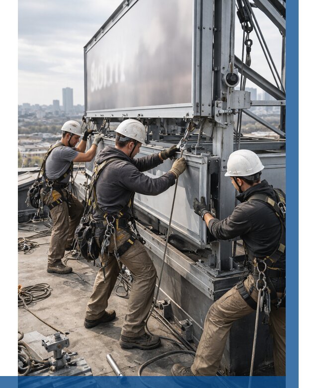 Монтаж крышной рекламной конструкции в Прокопьевске от 62022 р.|ВЫСОТНИК-Прк