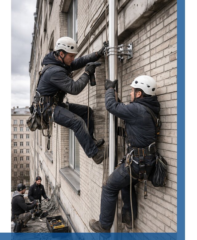 Монтаж флагштока на здании в Прокопьевске от 6719 р. | ВЫСОТНИК-Прк