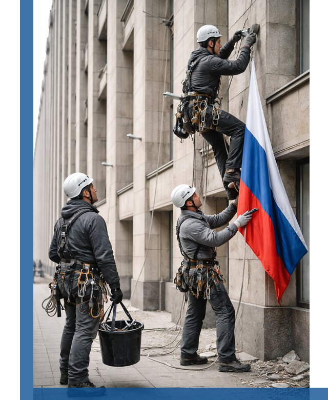 Профессиональная установка флагов на фасаде в Прокопьевске