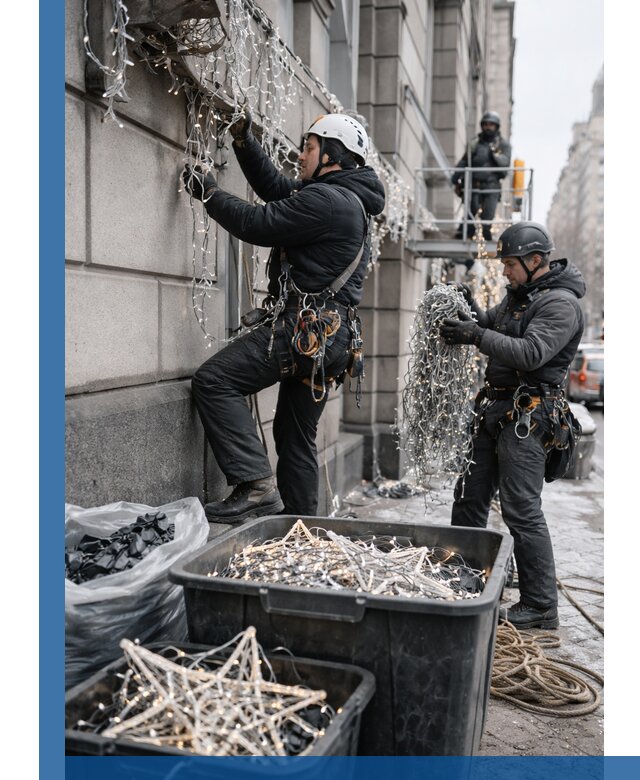 Демонтаж новогоднего оформления и гирлянд в Прокопьевске