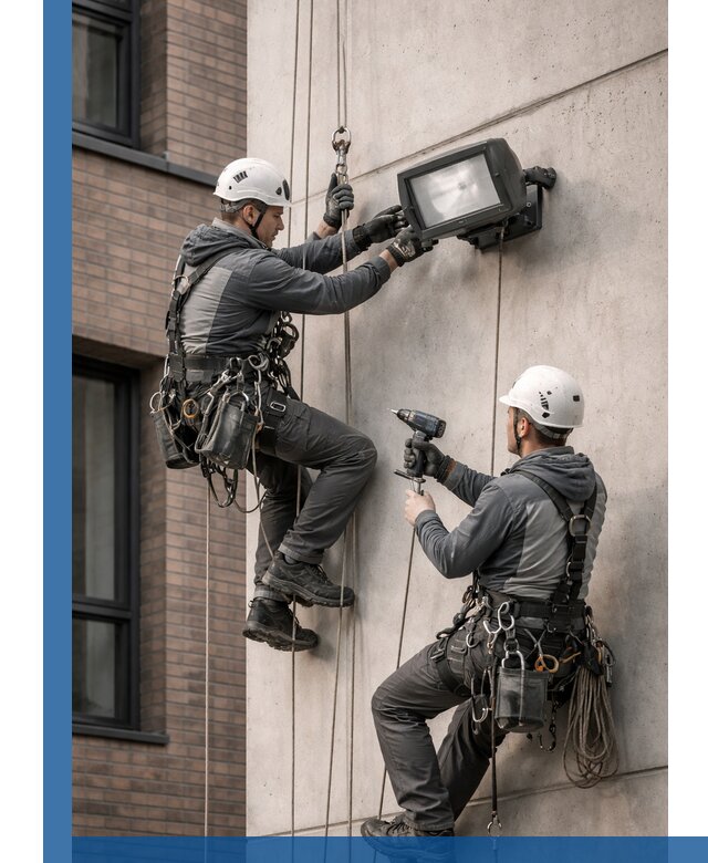 Профессиональный монтаж фасадных прожекторов в Прокопьевске под ключ