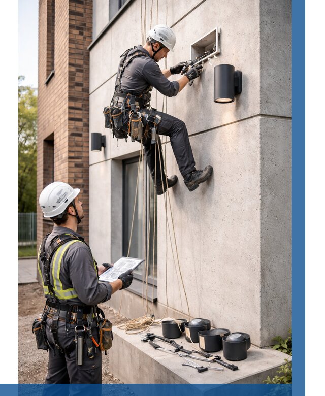 Монтаж фасадного освещения в Прокопьевске от 2584 р. | ВЫСОТНИК-Прк