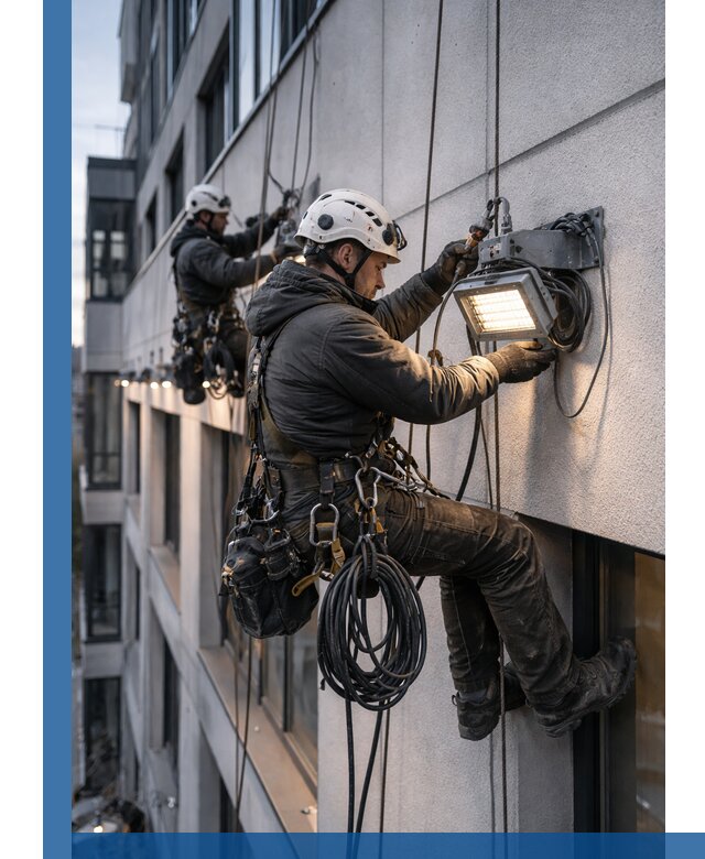 Монтаж фасадного освещения в Прокопьевске установка и подключение