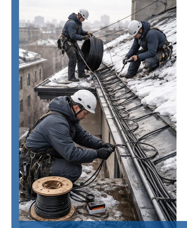 Монтаж греющего кабеля на кровле в Прокопьевске под ключ