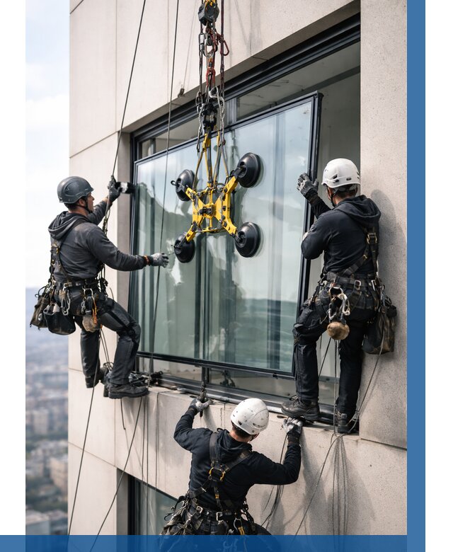Монтаж стеклопакетов на высоте в Прокопьевске от 3308 р. | ВЫСОТНИК-Прк