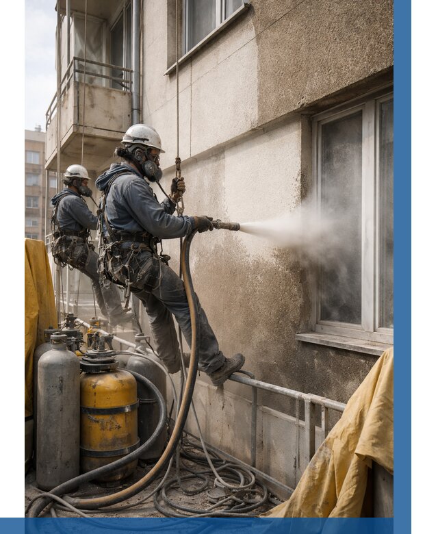 Пескоструйная очистка фасада в Прокопьевске от 672 р. | ВЫСОТНИК-Прк