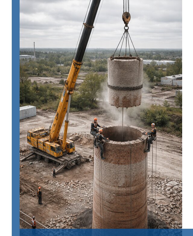 Демонтаж дымовой трубы в Прокопьевске с гарантиями безопасности