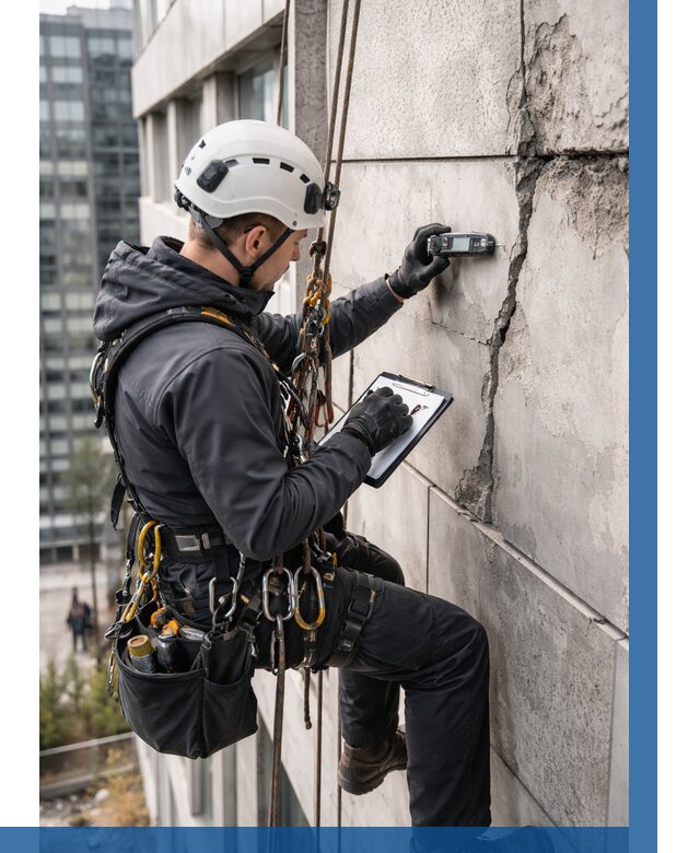 Обследование фасада альпинистами в Прокопьевске от 124 р. | ВЫСОТНИК-Прк