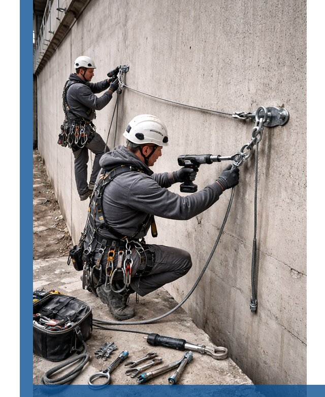 Монтаж анкерных линий высотной безопасности в Прокопьевске