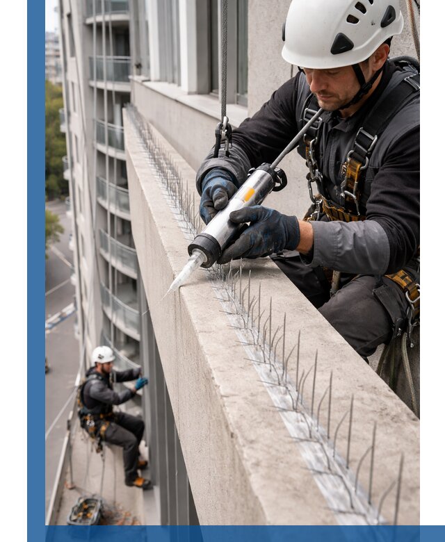 Установка шипов от птиц на фасадах и кровлях в Прокопьевске